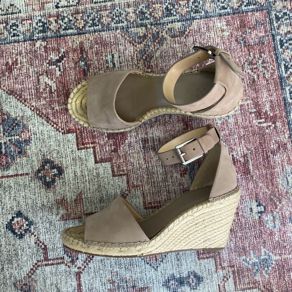 Vince Camuto - taupe espadrille wedge sandal, size 8
